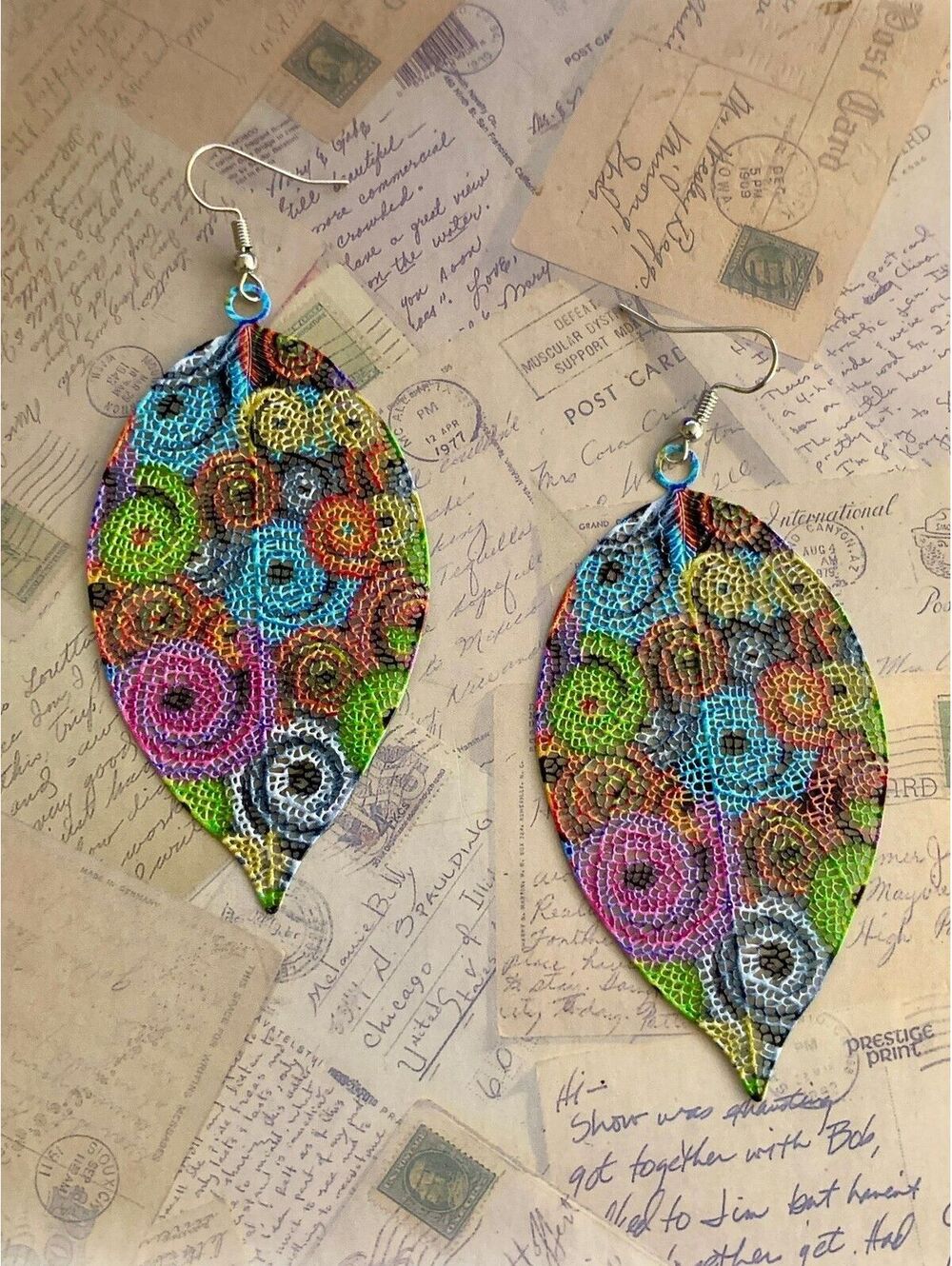 Vintage Colorful Spiral Leaf Earrings - Lightweight, Unique Statement Jewelry